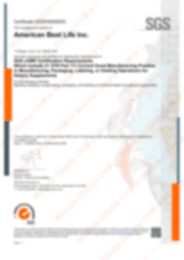 SGS cGMP Certified Certificate